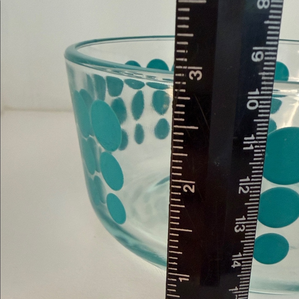 Pyrex 1 Qt Glass Bowl with HTF Turquoise Polka Dots 7201 VGUC - Picture 4 of 8